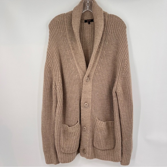 Quince merino wool Men's Tan Shawl Collar Cardigan Sweater